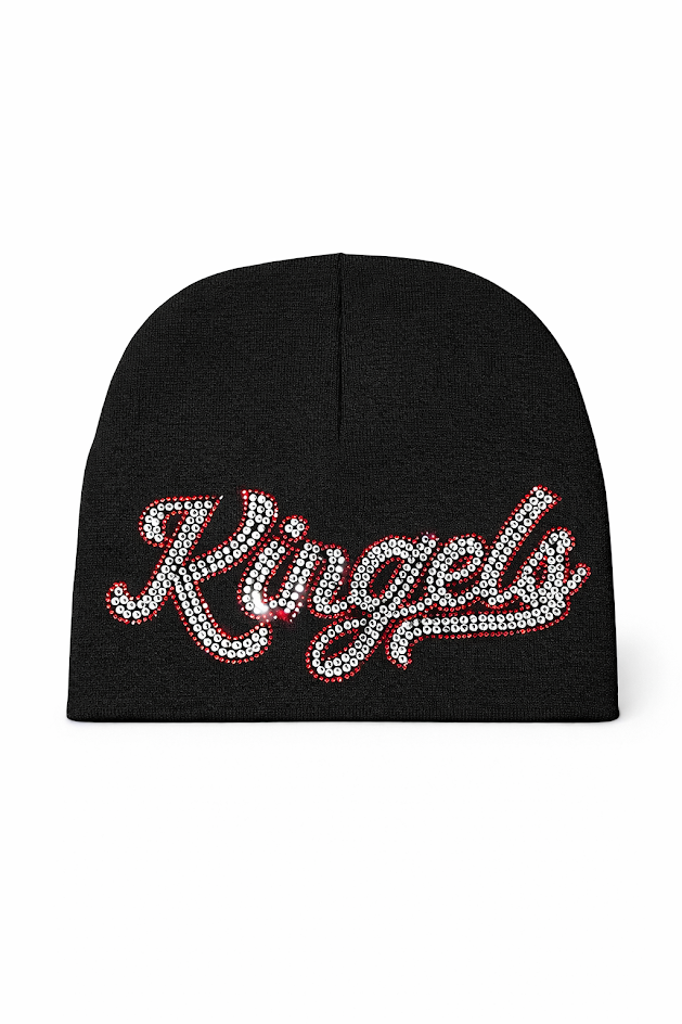 KINGELS Signature Script Rhinestone Skully Beanie