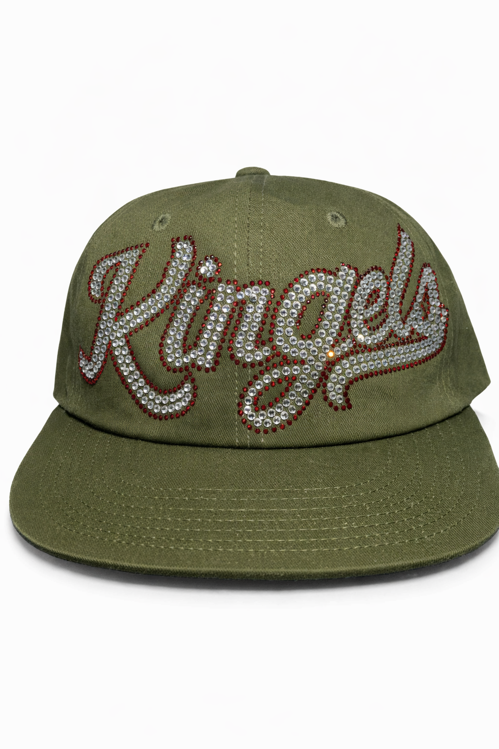 KINGELS Olive Signature Script Rhinestone Snapback
