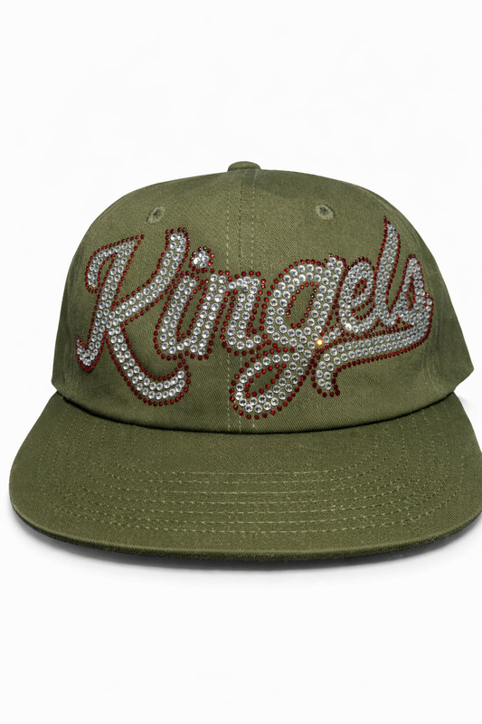 KINGELS Olive Signature Script Rhinestone Snapback